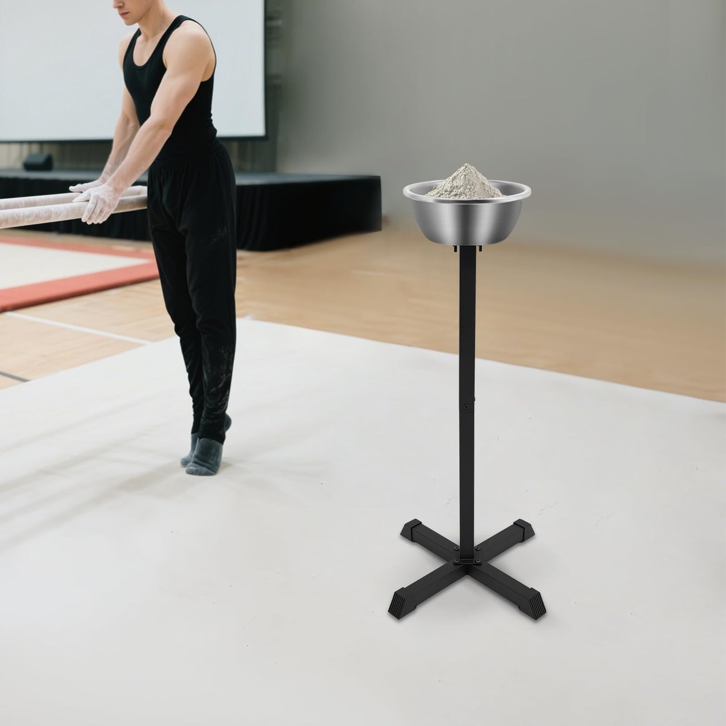 OUGWFYANG 42.3 Inches Portable Gym Chalk Stand, Freestanding Chalk Bowl for Gym, Steel Gym Chalk Holder for Gymnastics, Weight Lifting, Climbing Sports