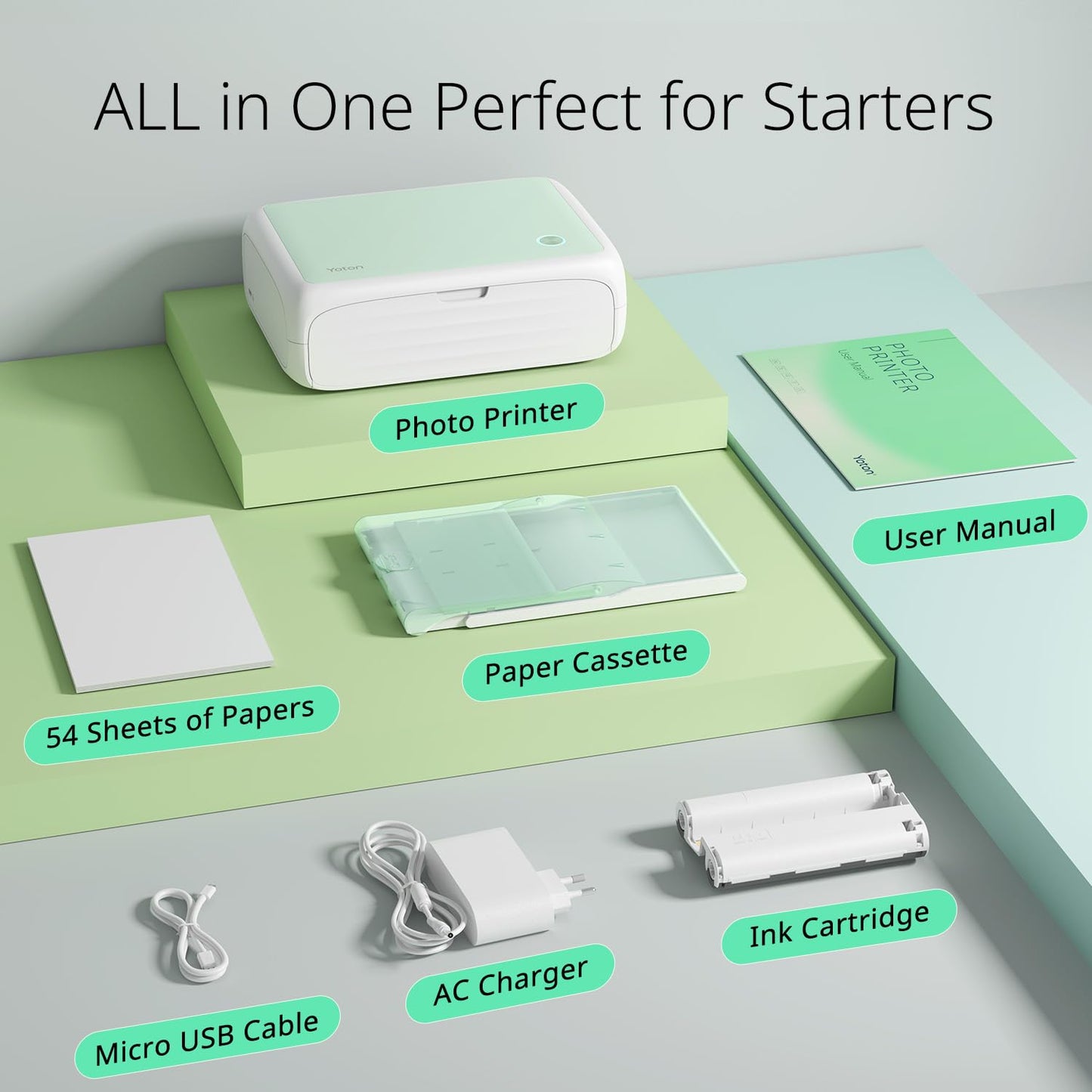 YOTON Photo Printer with 162 Sheets (4"x6") & 3 Ink Ribbon, Support AR Video Printing, WiFi Connection, Portable Photo Printer for iPhone/Android/Laptop