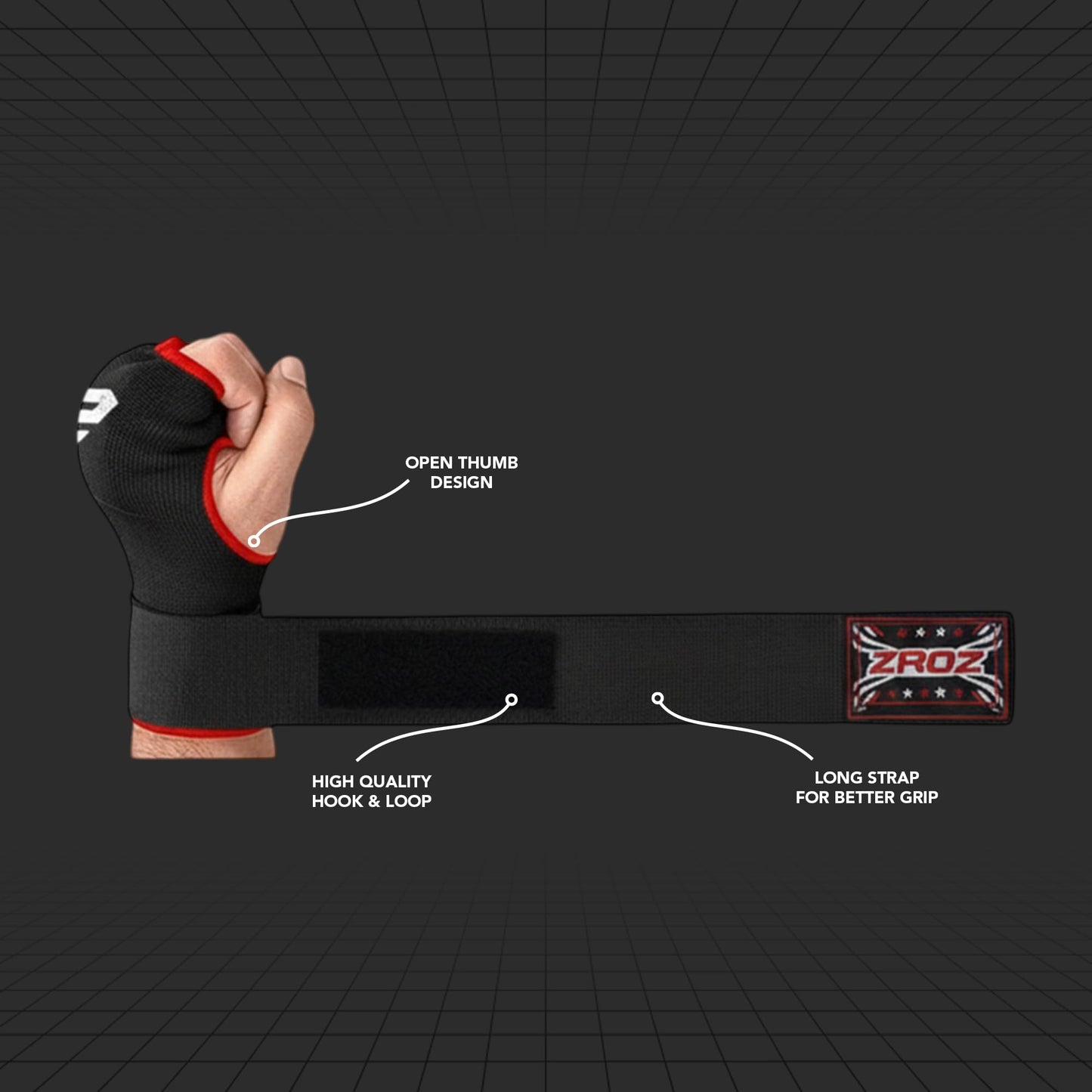 ZORQ Gel Boxing Hand Wraps Inner Gloves - Quick Padded Knuckle Protection Under Mitts for Men & Women - Semi-Elastic Wrist Support for MMA, Muay Thai, Kickboxing & Martial Arts (Red, Large)