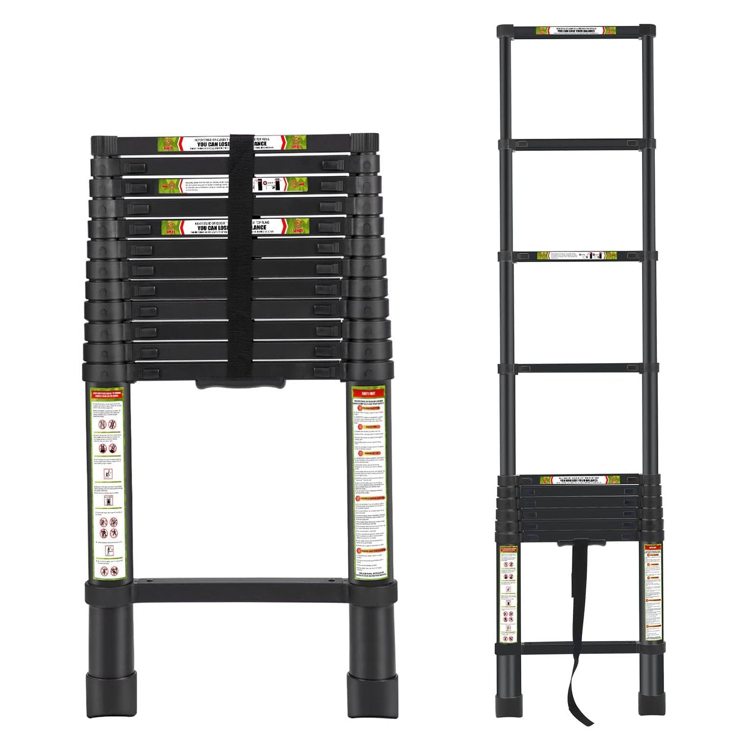 RIKADE 16.5FT Telescopic Ladder, Aluminum Telescoping Ladder with Non-Slip Feet, Portable Extension Ladder for Household and Outdoor Working, 330lb Capacity, Black