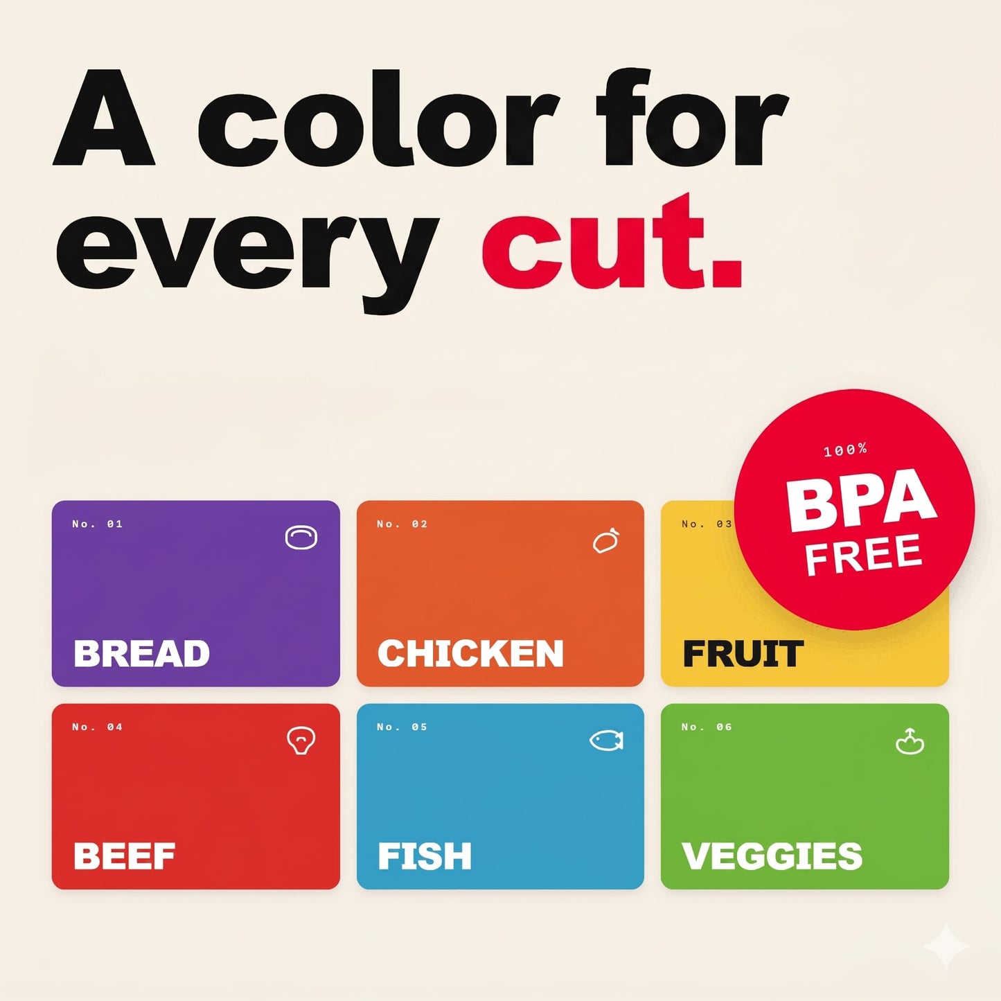 Bamboo Cutting Board Set with 6 Color Coded Mats with Food Icons, BPA-Free Non Slip Easy Clean Chopping Boards for Kitchen with Holder, Dishwasher Safe for Meal Prep & Serving, Large | Cooler Kitchen