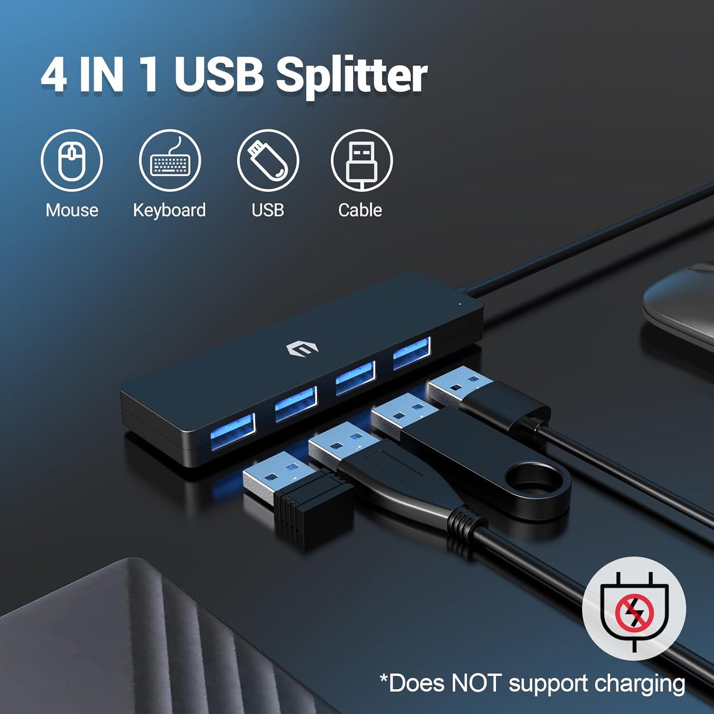 Tymyp 4-Port 3.0 USB Hub, USB Hub, USB Expander for Laptop, Xbox, Flash Drive, Hard Drive, Gaming Device, Printer