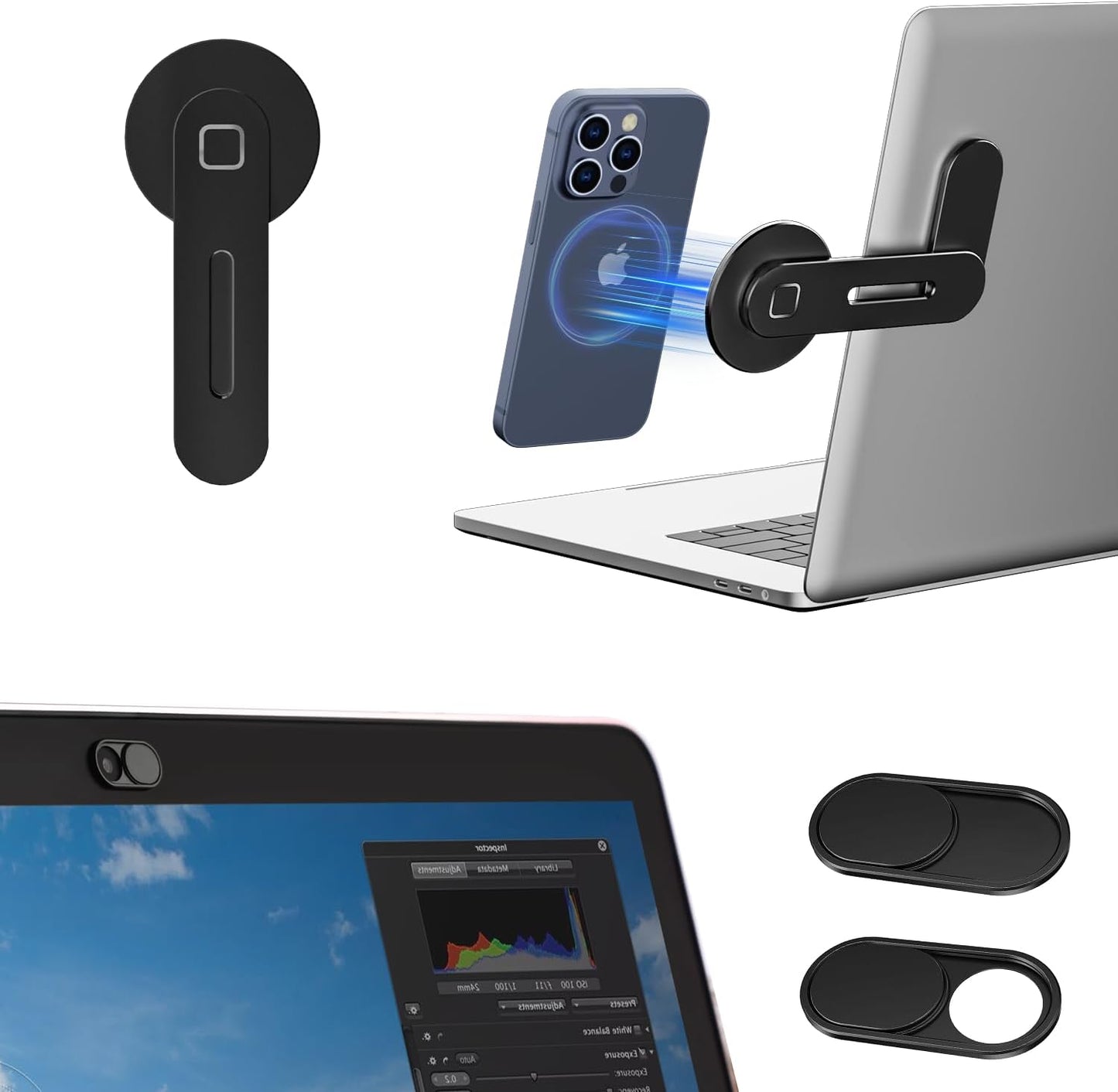 Set CloudValley Webcam Slider & Magnetic Phone Holder (Black)