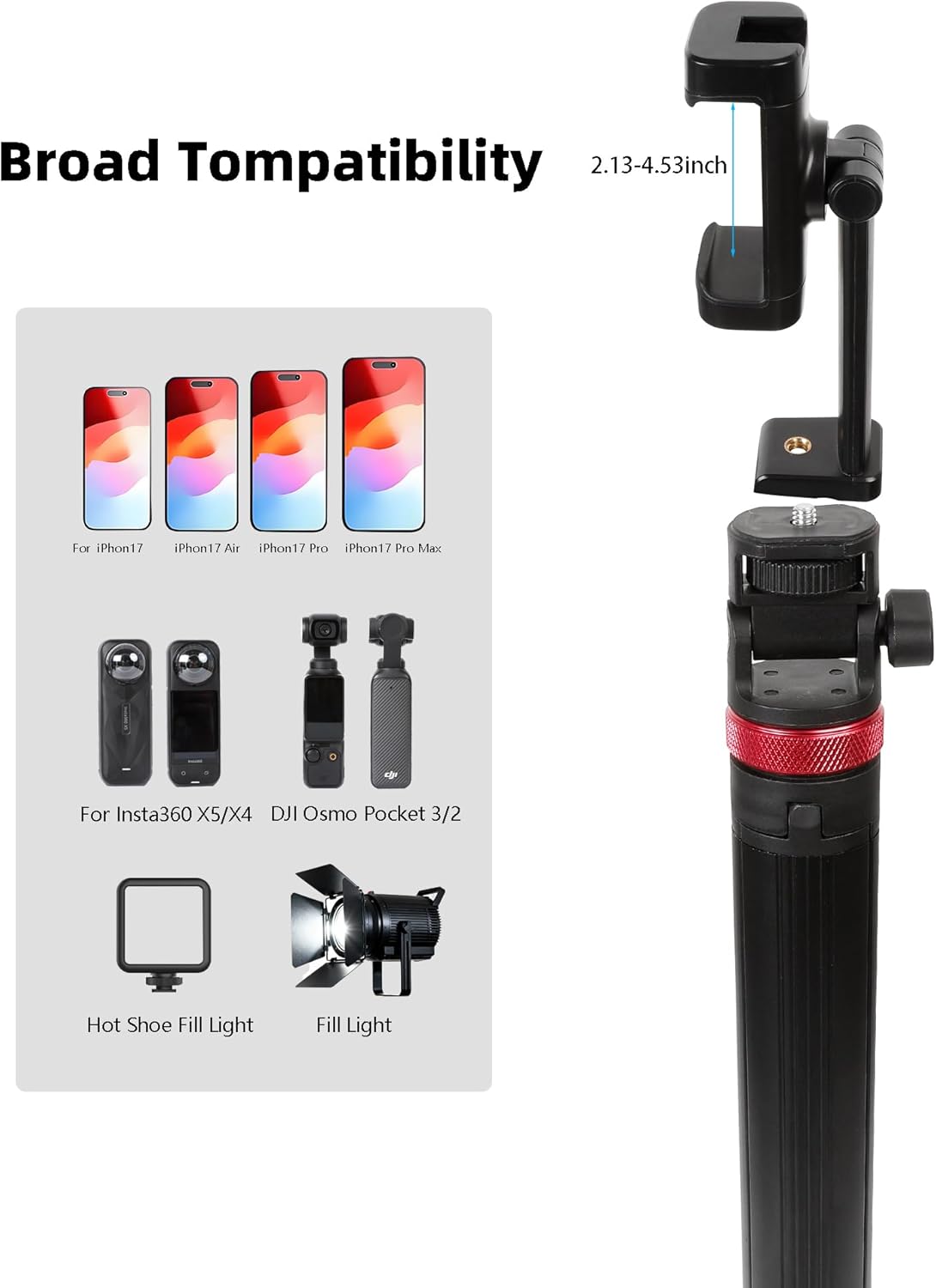 xik 81" 1/4" Expandable Phone Selfie Stick Tripod for Golf Training, Portable Adjustable Light Stand with Screw
