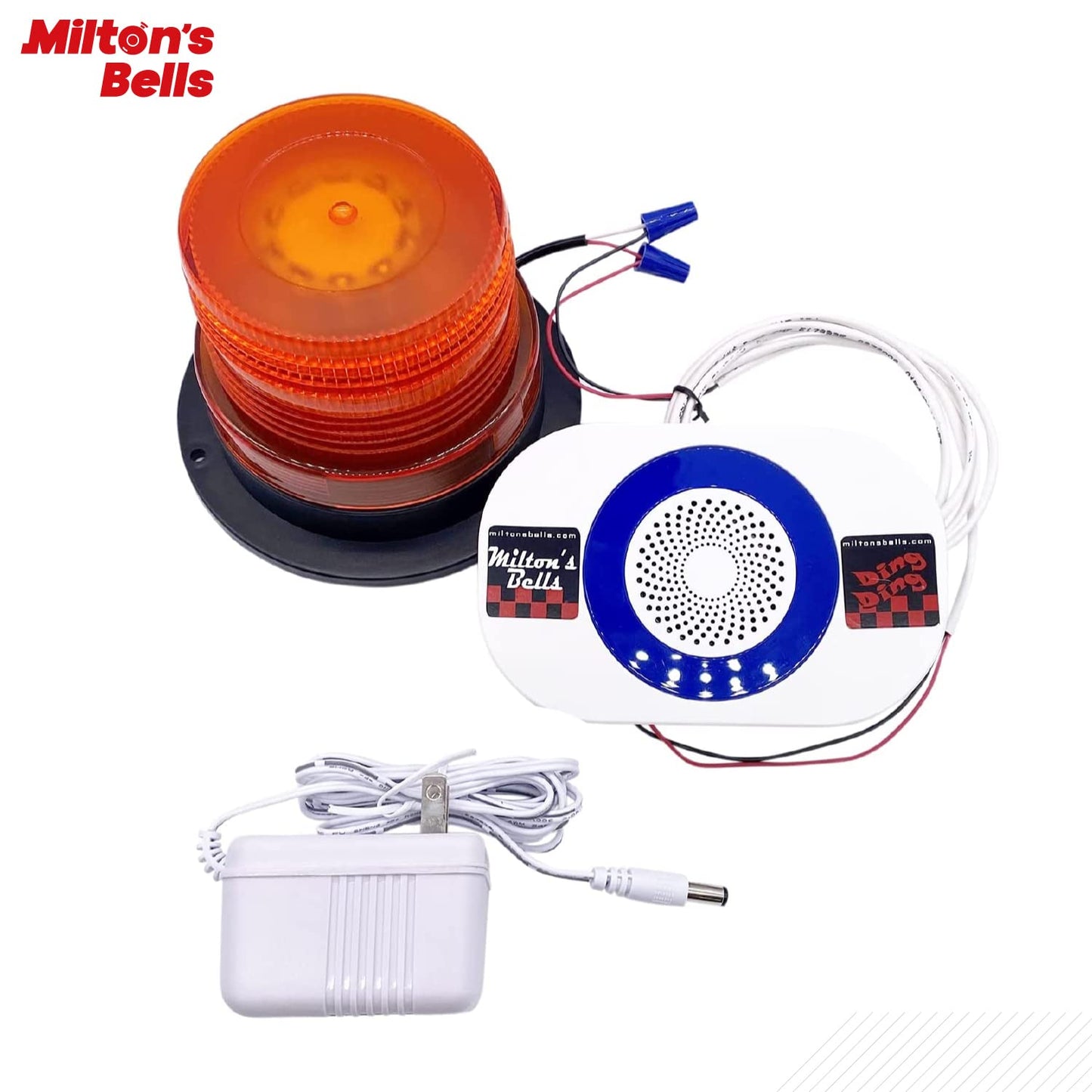 Milton’s Bells Warehouse Door Chime and Strobe Light Kit - Commercial grade wireless doorbell chime system, flashing strobe light - Ideal for noisy environments