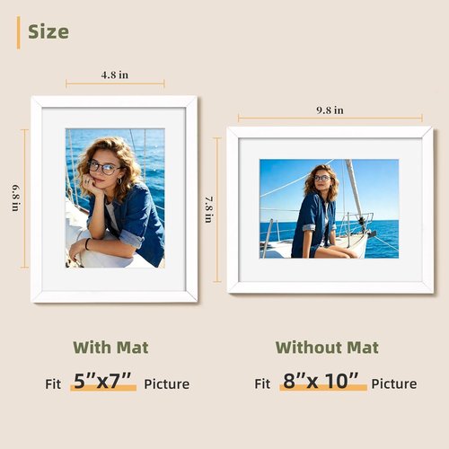 HappyHapi 8x10 Picture Frame Set of 6 - Versatile White Frames for 5x7 or 8x10 Photos | Wall or Tabletop Display