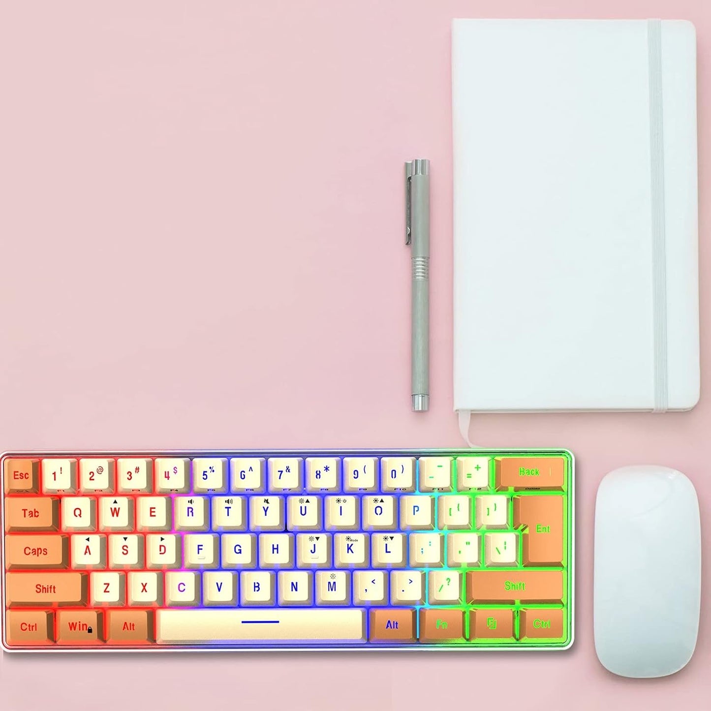 Lovskoo 61 60 Keys Gaming Keyboard Wired Mechanical Keyboard Percent Keyboard Portable Light Up Keyboard for Computer