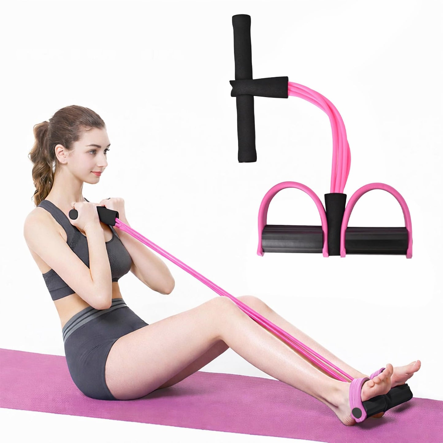 Kammoy 6-Tubes Tension Rope, Multifunction Elastic Yoga Pedal Puller Resistance Band, Natural Latex Tension Rope Fitness Equipment, for Abdomen, Waist, Arm, Leg Stretching Slimming Training (Pink)