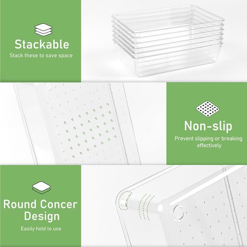 Clear Plastic Drawer Organizer Trays - 8 PCS Acrylic Vanity & Office Storage Bins | Ideal for Makeup & Kitchen
