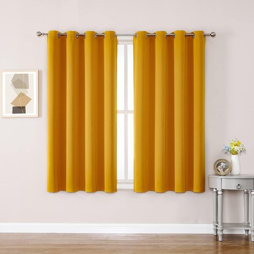 ChrisDowa Grommet Room Darkening Curtains - Thermal Insulated Blackout Panels, Mustard Yellow, 52W x 54L