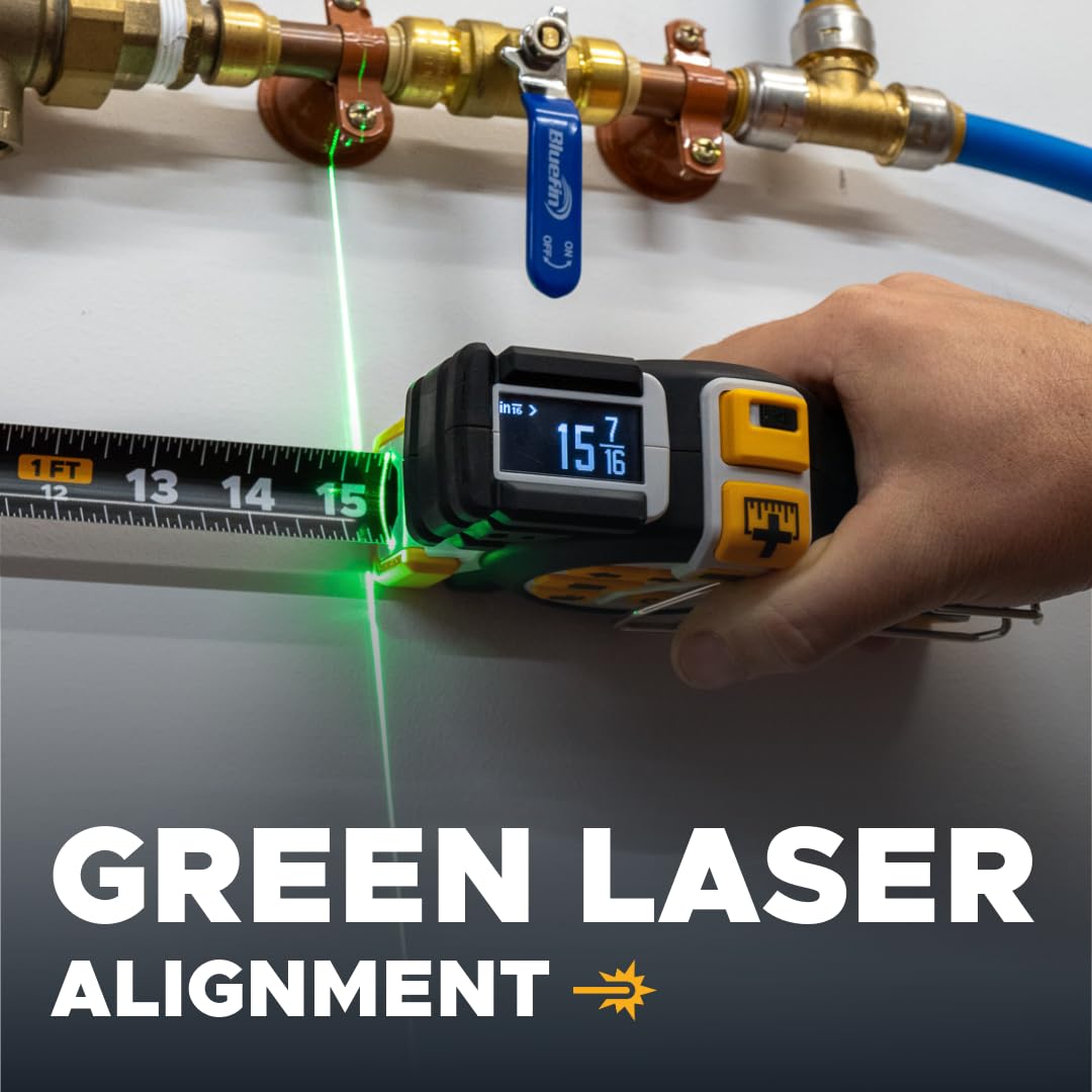 REEKON T1 Tomahawk Digital Tape Measure 25 Ft – Professional Measuring Tool with Green Laser, E-Paper Display, 1,000+ Measurement Memory, Bluetooth Connectivity, 15 Hour Battery Life