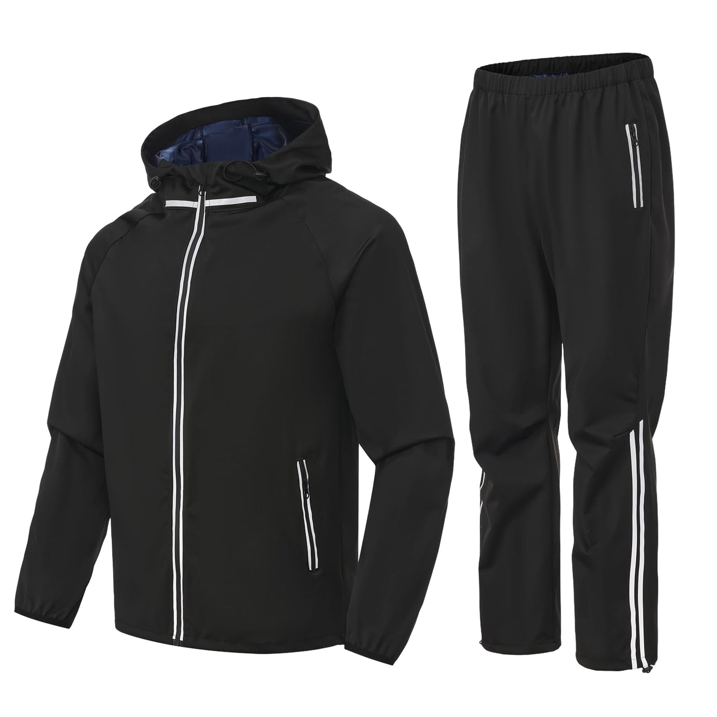 Donason Men's Sauna Suit Full Body Sweat Suit with Hood for Weight Loss Durable Sauna Jacket Pants for Gym Workout Body Shaper Heat-Trapping Fitness Shapeweasr Long Sleeve Tracksuit Zipper Top Bottom
