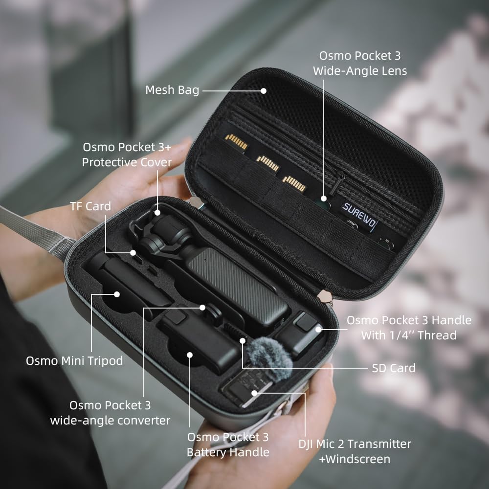 3 3 3 SUREWO Osmo Pocket Case, Portable PU Storage Protective Bag for DJI Osmo Pocket Standard kit and DJI Osmo Pocket