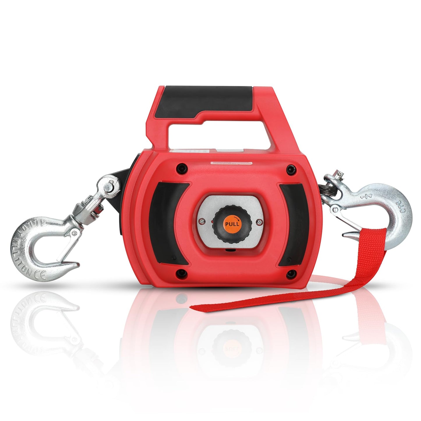 Lonsge Portable Drill Winch of 1000 Lbs, Red Handheld Drill Winch with 40 Foot Synthetic Rope, Rotate The Hook 360 Degrees, for Lifting & Dragging(Red)