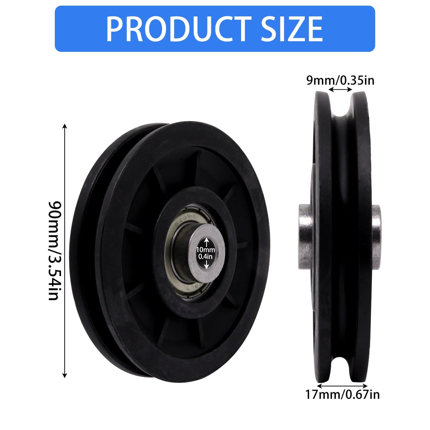 ZHMEINA 90mm/3.5" Universal Nylon Bearing Gym Pulley Wheel, Weight Pulley System Replacement for Home Gym Equipment Part, Cable Machine, Garage Door Pulleys System, 2PCS