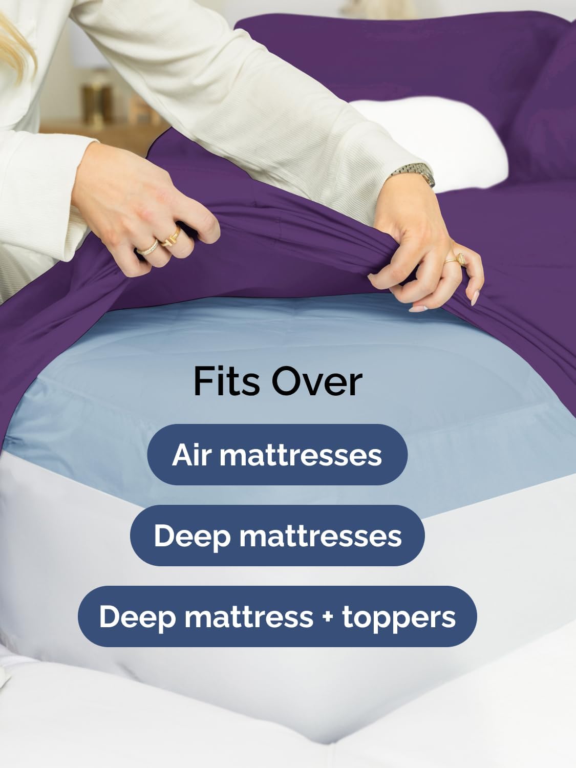 Skiennix Extra Deep Queen Sheet Set - 6 Piece Breathable Cooling Bedding - Soft Wrinkle-Free Purple