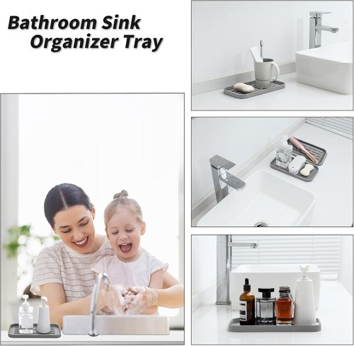 MicoYang Silicone Kitchen Sink Organizer Tray - Eco-Friendly Sponge Holder for Kitchen & Bathroom (Grey, 10"×5.3")