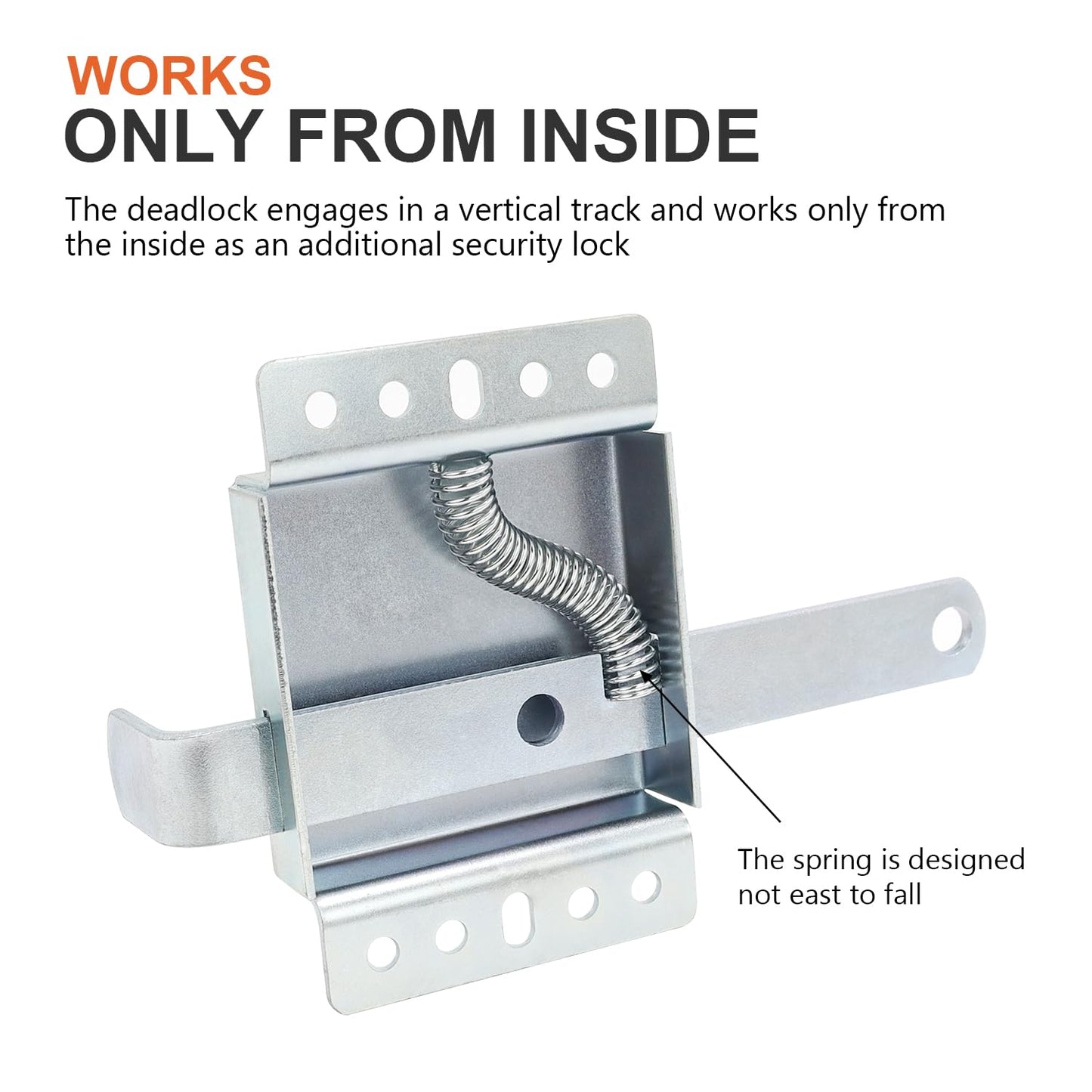 QZATTCAEN Garage Door Side Lock, Galvanized Steel Inside Deadlock for Vertical Track, Heavy Duty Security Slide Latch Replacement for Home & Warehouse Protection, Fits Most Residential Doors-1-Pack