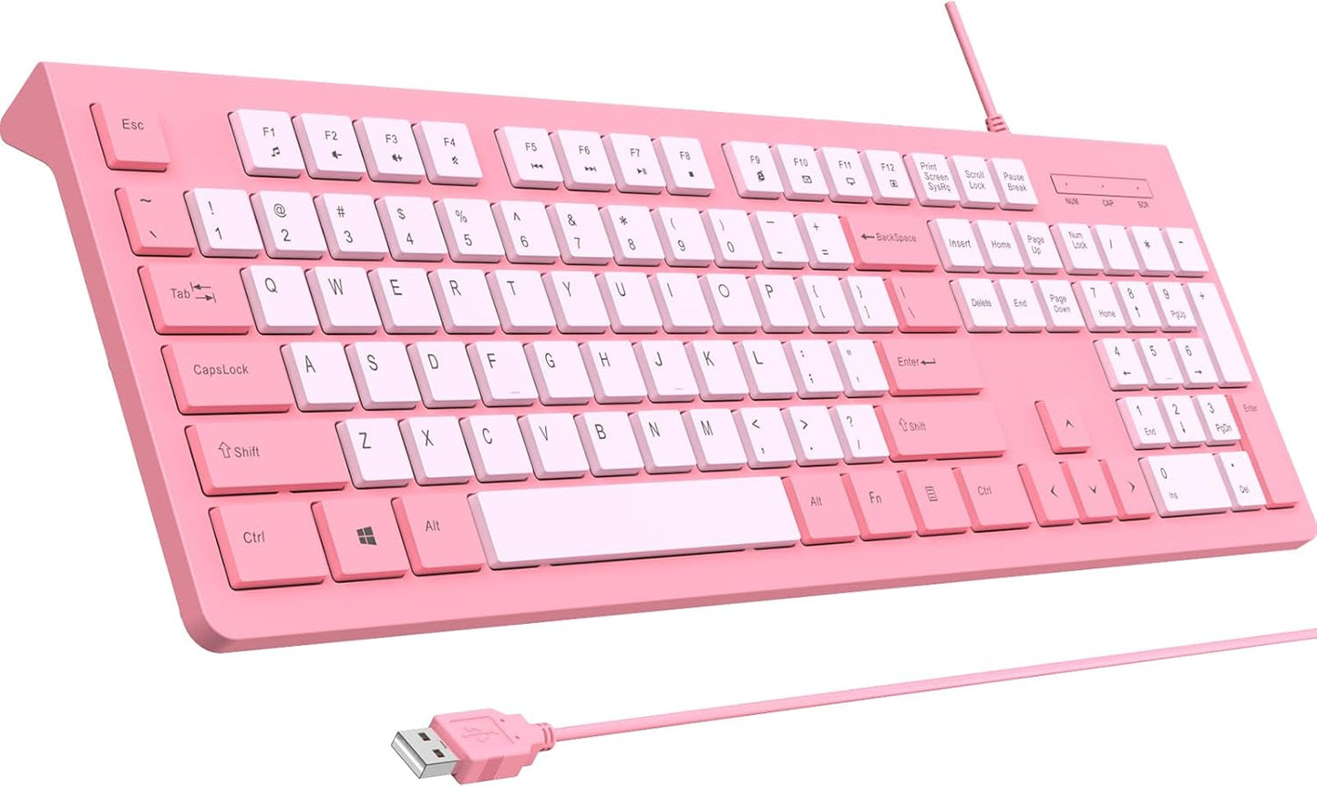 COLIKES Wired Keyboard, Ultra-Thin USB Wired Computer Keyboard, Low-Profile Keys, Spill-Resistant, Multimedia Keys