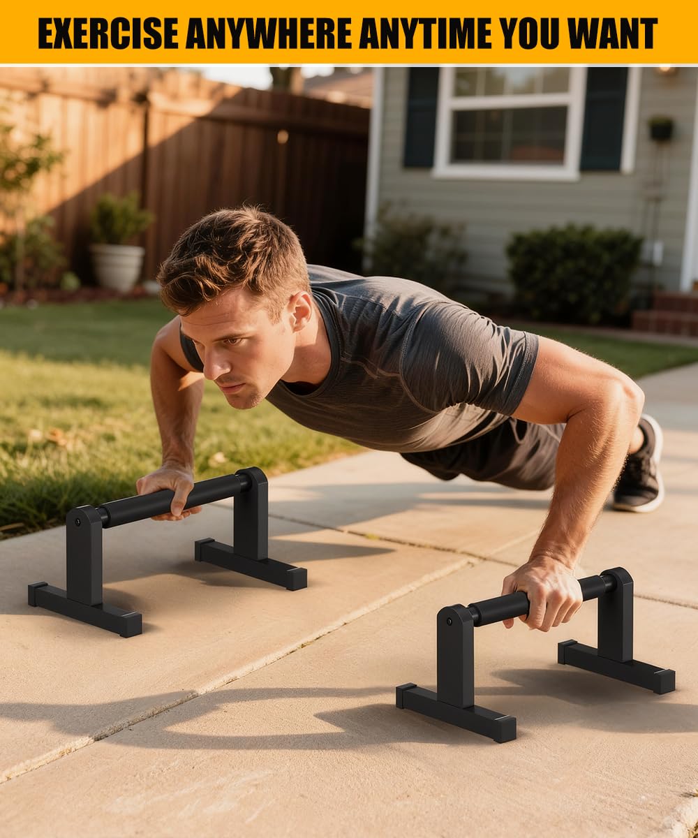 Fiwithy Push Up Bars, Heavy Duty Parallettes Dip Bar with Non-slip Grips for Calisthenics Planche L Sit Handstand Fitness Floor Workout, Pushup Station Handles Stand for Gym Strength Training, Black