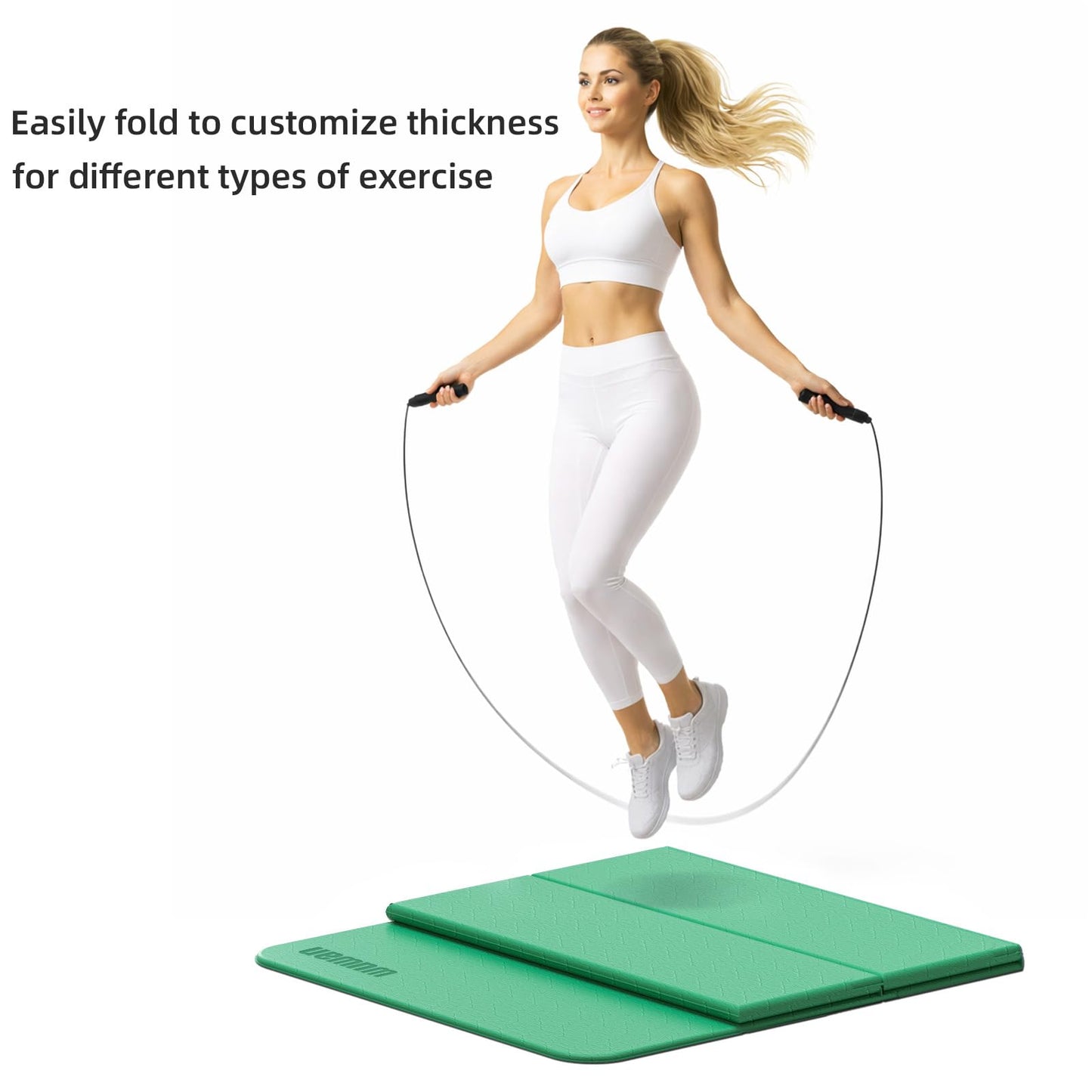 Folding Yoga Mat Extra Thick 0.4 Inch, Foldable Yoga Mat 75 x 26 Inches, TPE Exercise Mat, 7-Panel Non Slip Cushioned Fitness Mat for Yoga, Pilates, Stretching, Home Workout (Green)