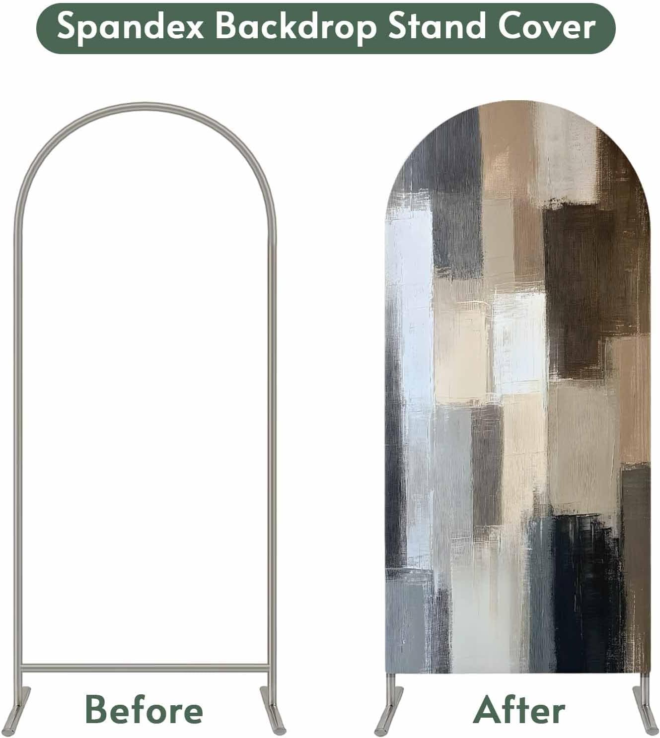 Jnbasdffb 7.2 Modern Grey Brown Wedding Arch Cover,Stretchy Spandex Arch Backdrop Stand Covers FT,Abstract Oil Painting