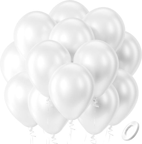 Bezente Pearl White Balloons - 100 Pack 12-Inch Helium-Quality Pearlescent Ivory Party Decor