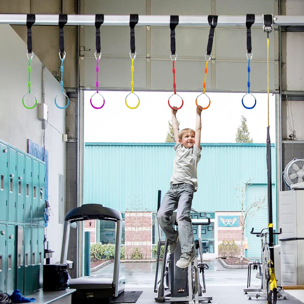 7 Colorful Ninja Ring Fitness Gymnastic Ring Outdoor Backyard Playground Training Equipment Play Set, Funny Jungle Gym Fist Hanging Swing Monkey Bars Ninja Warrior Obstacle Course Trapeze Accessories