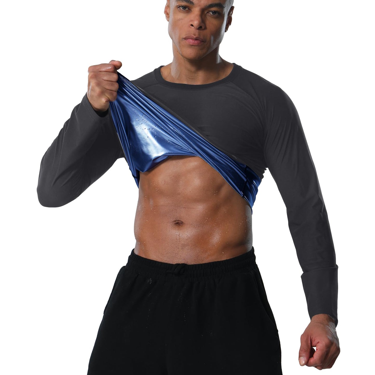 Donason Sauna Shirt for Men Weight Loss Sweat Suit Mens Compressions Shirts Body Shaper Suits for Workout Sports Gym