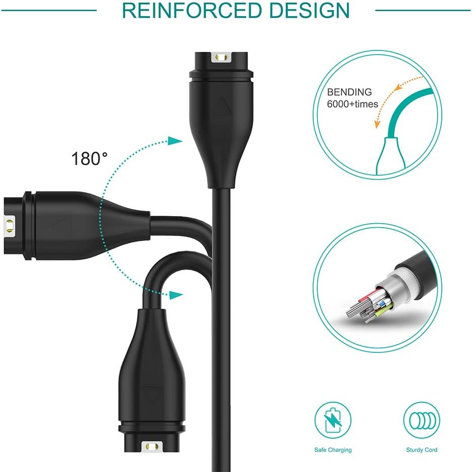 2 Pack 1M TUSITA Charger Cable Compatible with Garmin Watch