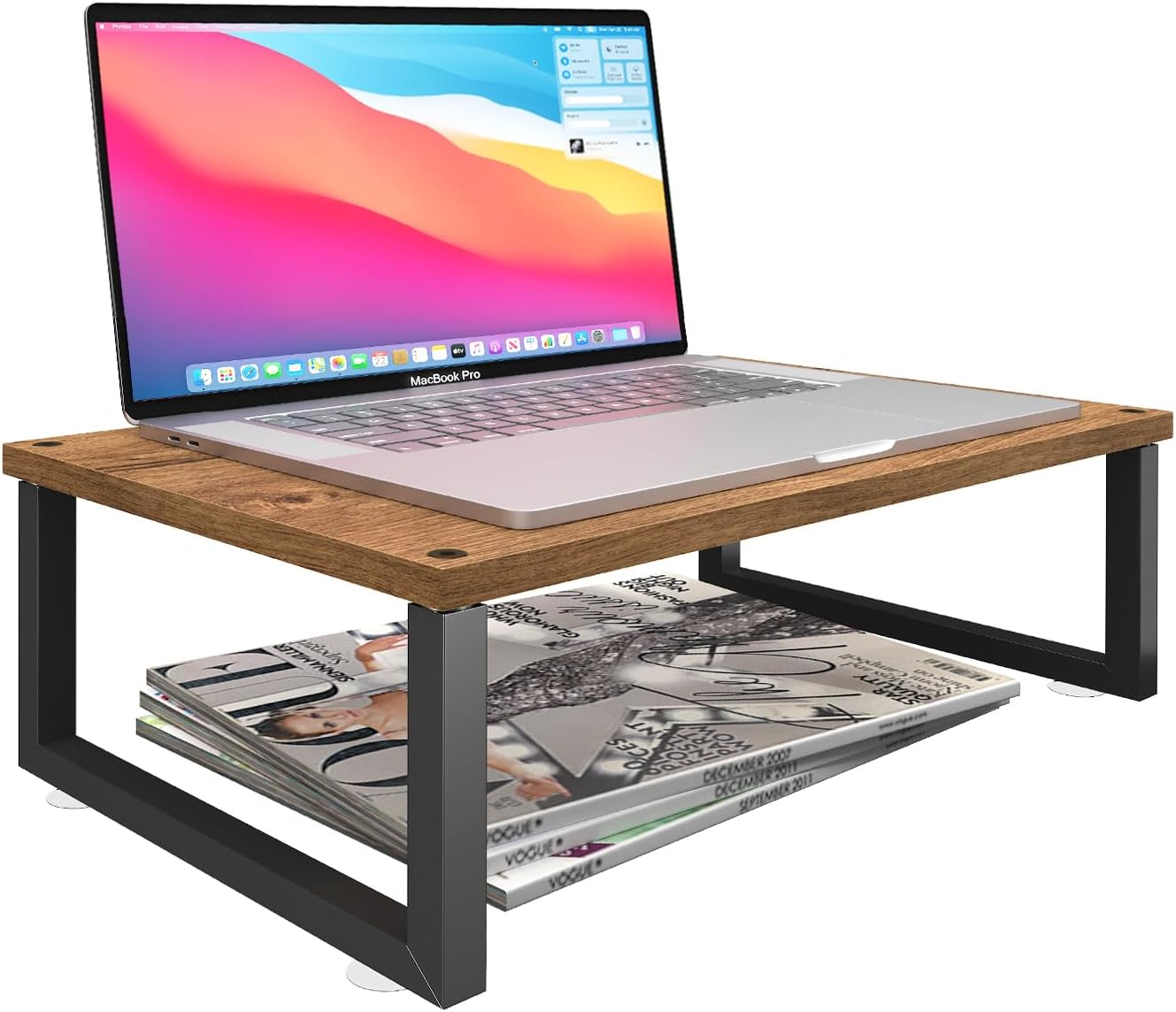 2 Pack Simple Trending Monitor Stand Riser, Wood Desk Storage Organizer for Office Laptop, Computer, Antique Brown