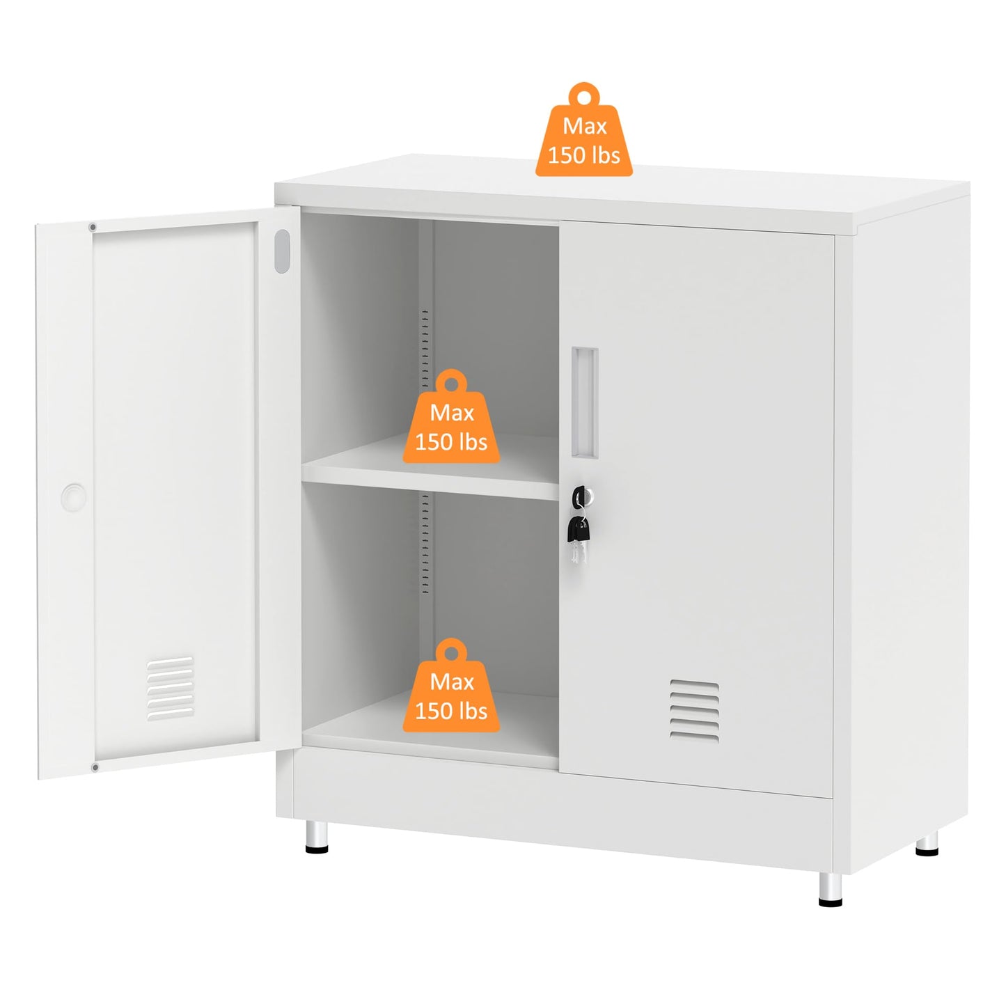 JINKUR Metal Storage Cabinet with Locking Doors and Adjustable Shelf, Small Lockable Sideboard Buffet Cabinet for Home, Office, Entryway, Hallway, Living Room, Kitchen and Dining Room, White