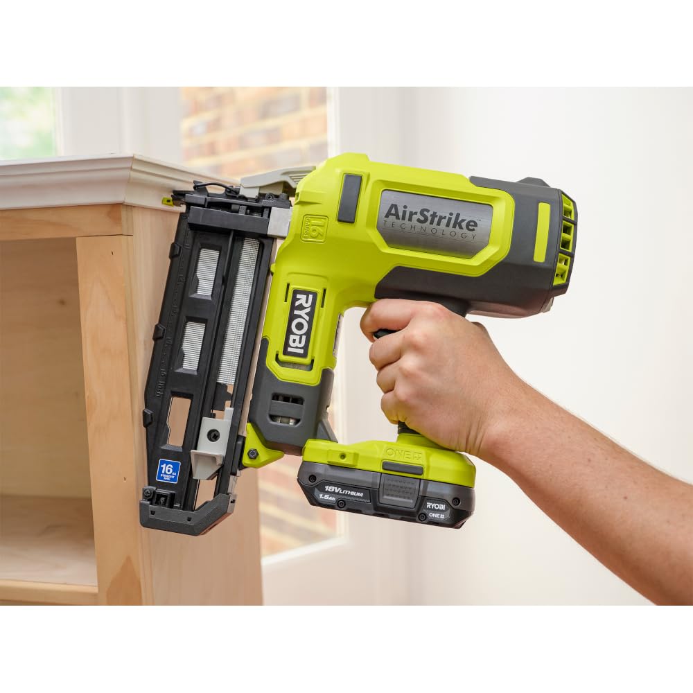 RYOBI ONE+ 18V 16-Gauge Cordless AirStrike Finish Nailer (Tool Only), P326, Green