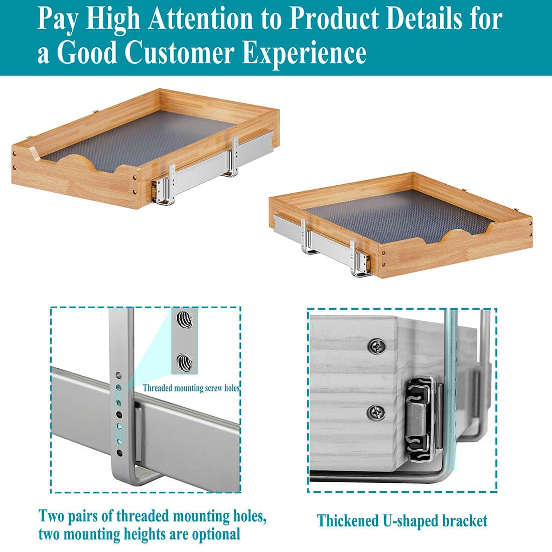 OCG Pull Out Drawers For Kitchen Cabinets 14"W x 21"D, Slide out Wood Drawer Shelf, Pull Out Shelves for Base Cabinet Organization in Kitchen, Pantry, Bathroom