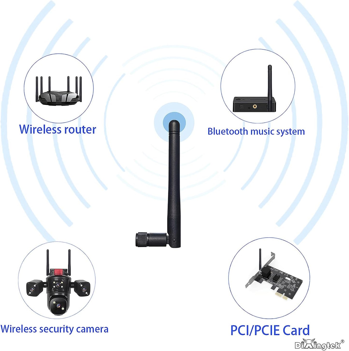 Dixingtek 6E 2.4GHz 5GHz 6GHz 4-Pack WiFi Tri-Band Bluetooth RP SMA Antenna, Compatible with WiFi Router Camera