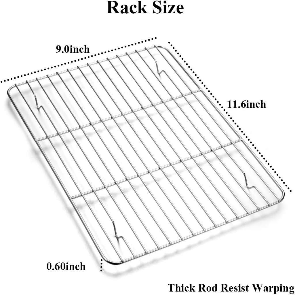 Wildone Baking Sheet Set - Stainless Steel Cookie Pan with Cooling Racks | 2 Sheets + 2 Racks, 12 x 10 x 1 Inch, Non-Toxic & Easy to Clean