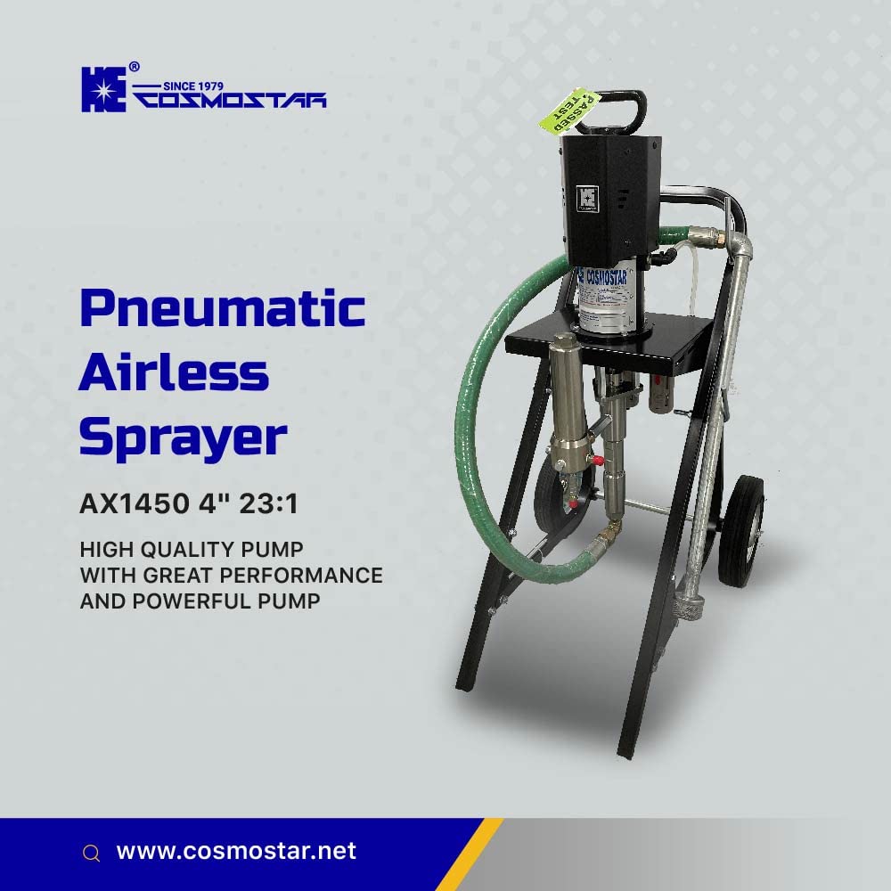 Cosmostar AX1450 23:1 Pneumatic Airless Sprayer, Airless Paint Sprays, Cart Mount Set with Airless Spray Gun, Spray Tips and High Pressure Paint Hose.…