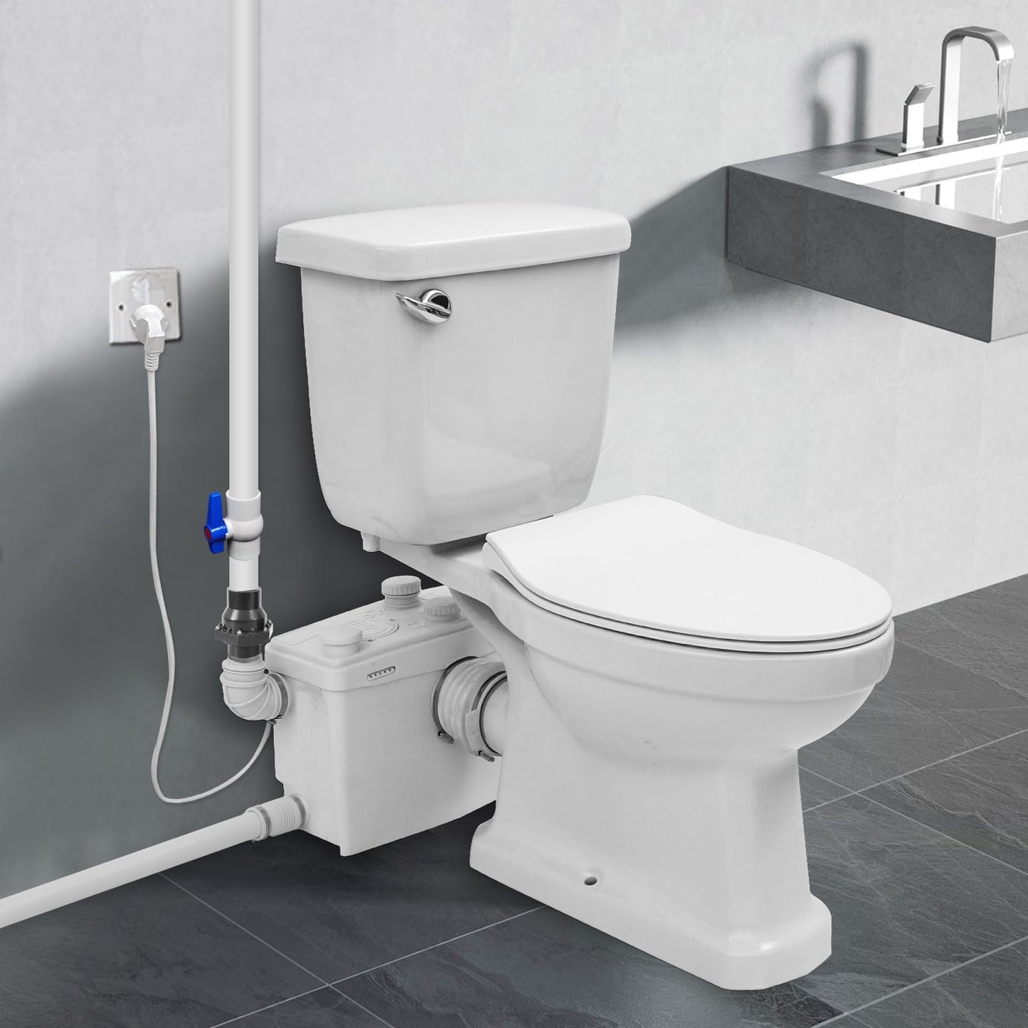 800W Macerating Toilet with Pump–Upflush Toilet System for Basement/Attic, 4 Water Inlets & AC Vent, 36ft Vertical Lift, Dual Flush, Easy Install,17.7" Elongated Toilet