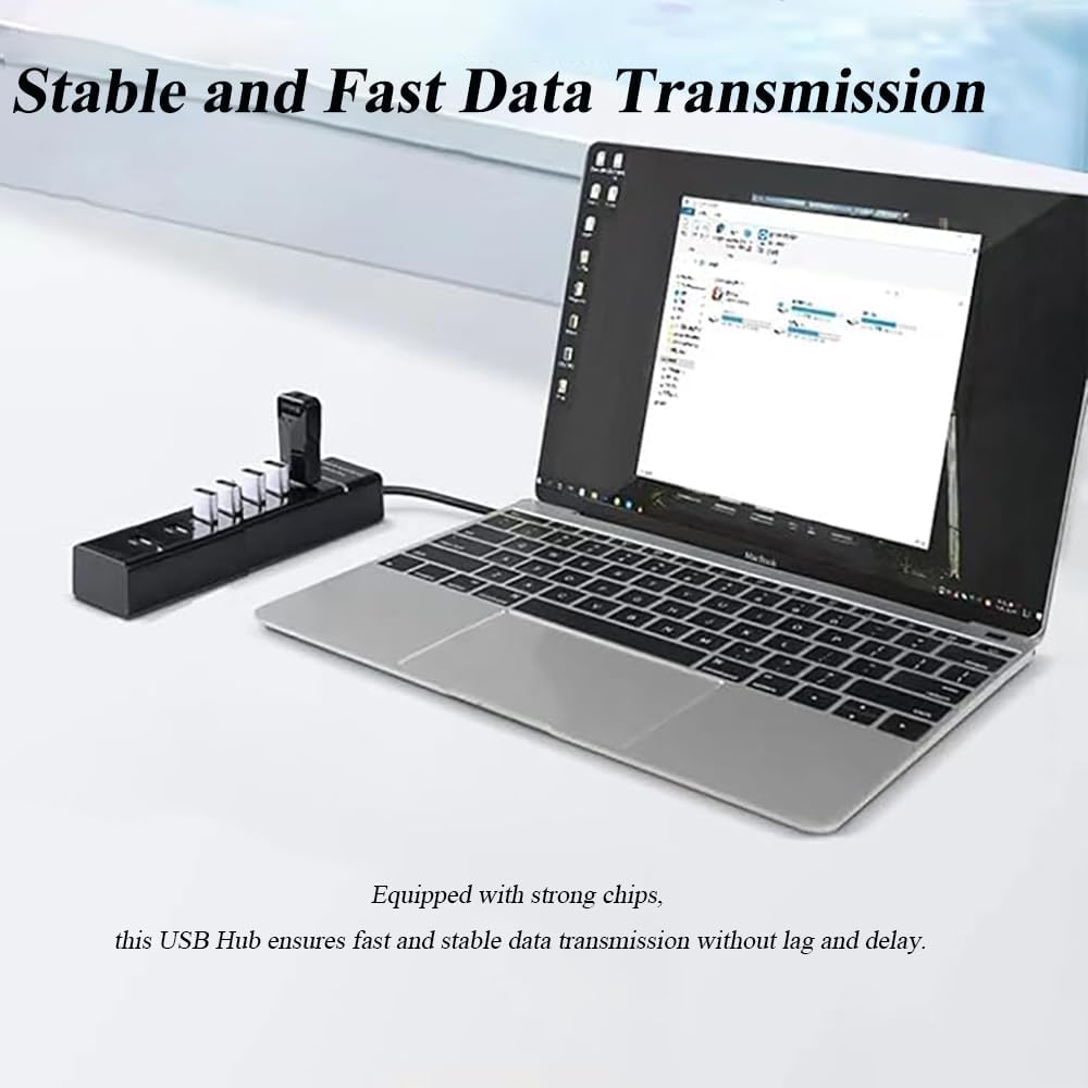 MVBOONE 2 Pack 7 Ports USB Hub, Multiple Port USB Adapter with Indictor Light, High Speed Data Transmission Docking