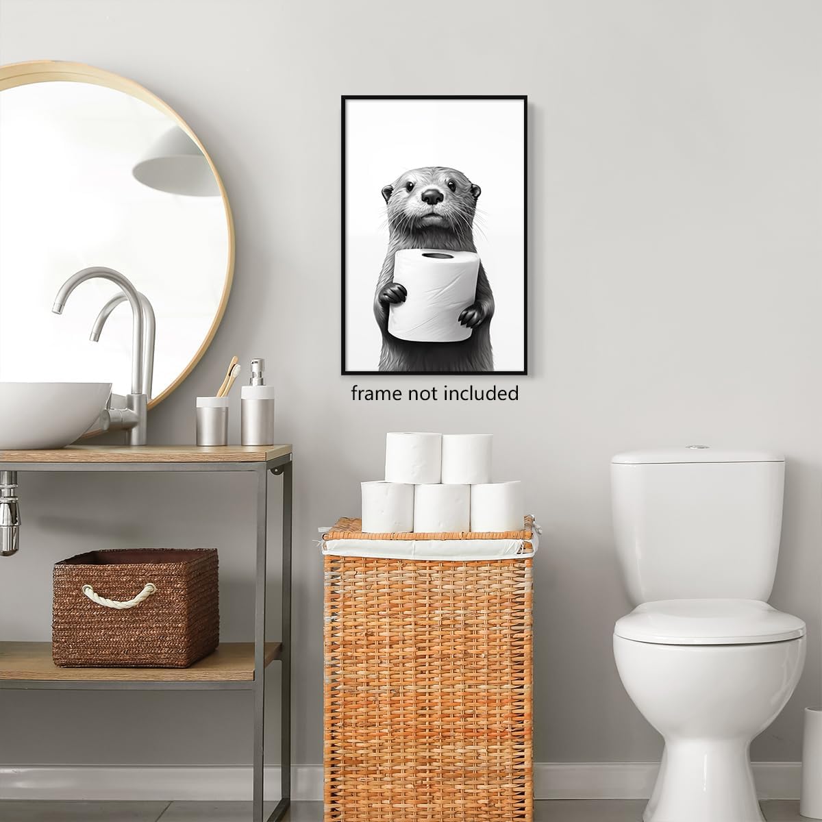 Otter Canvas Wall Art - Funny Black and White Animal Poster for Bathroom Decor | 12x16in Unframed