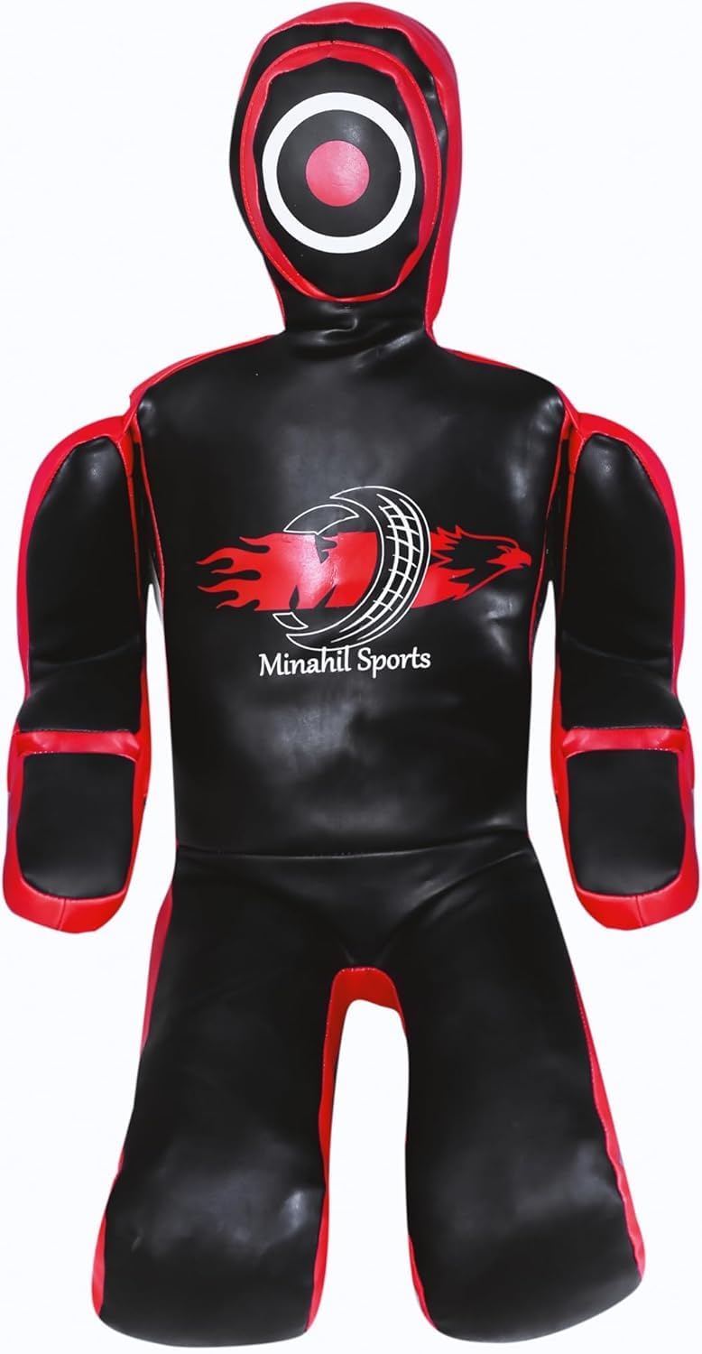 Minahil Sports Sitting PU Leather Grappling Dummy for Submission Drills Leg Locks, Ankle Locks, Heel Hooks, Boxing, BJJ Jiu Jitsu, Wrestling and self-Defense Training Unfilled 180cm (JD-2, 6 Ft)
