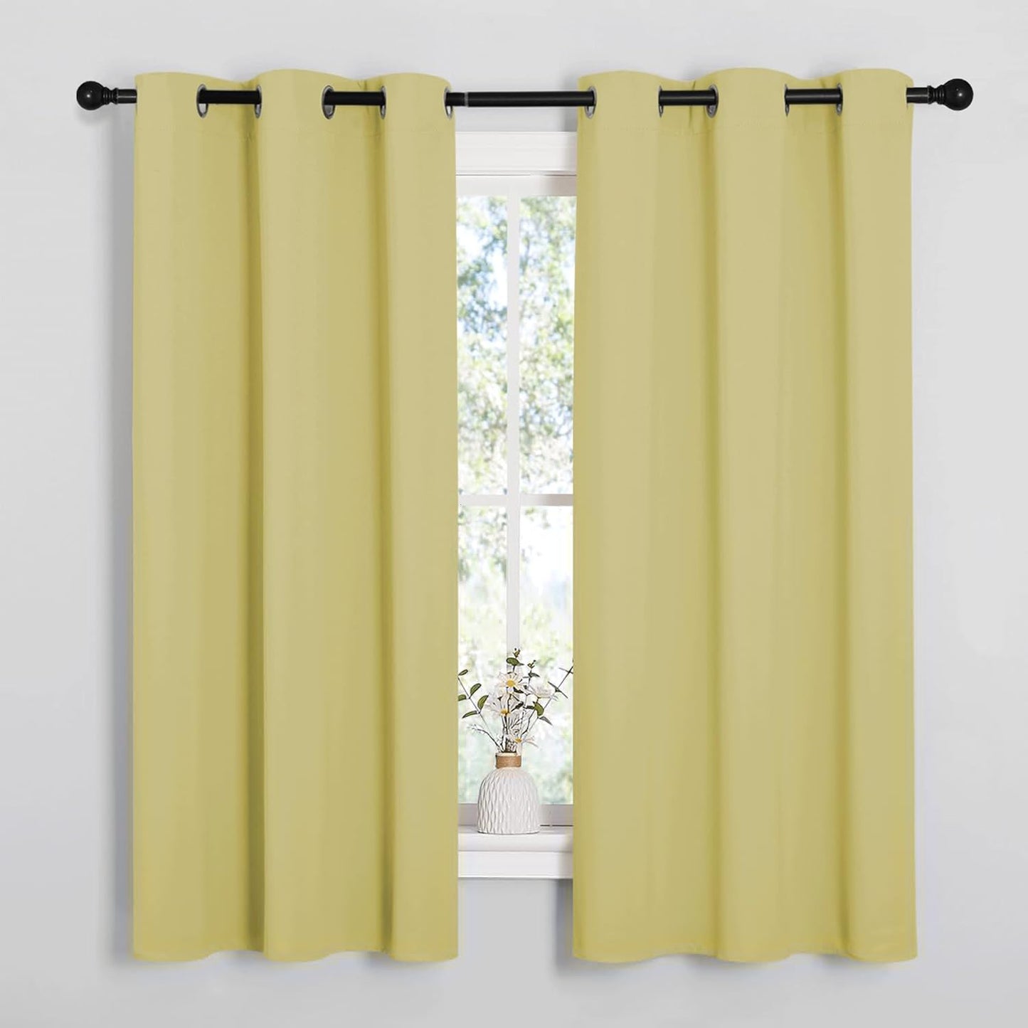 NICETOWN Blackout Curtains - Paler Yellow Thermal Insulated Drapes for Bedroom | 1 Pair, 42 x 63 Inches