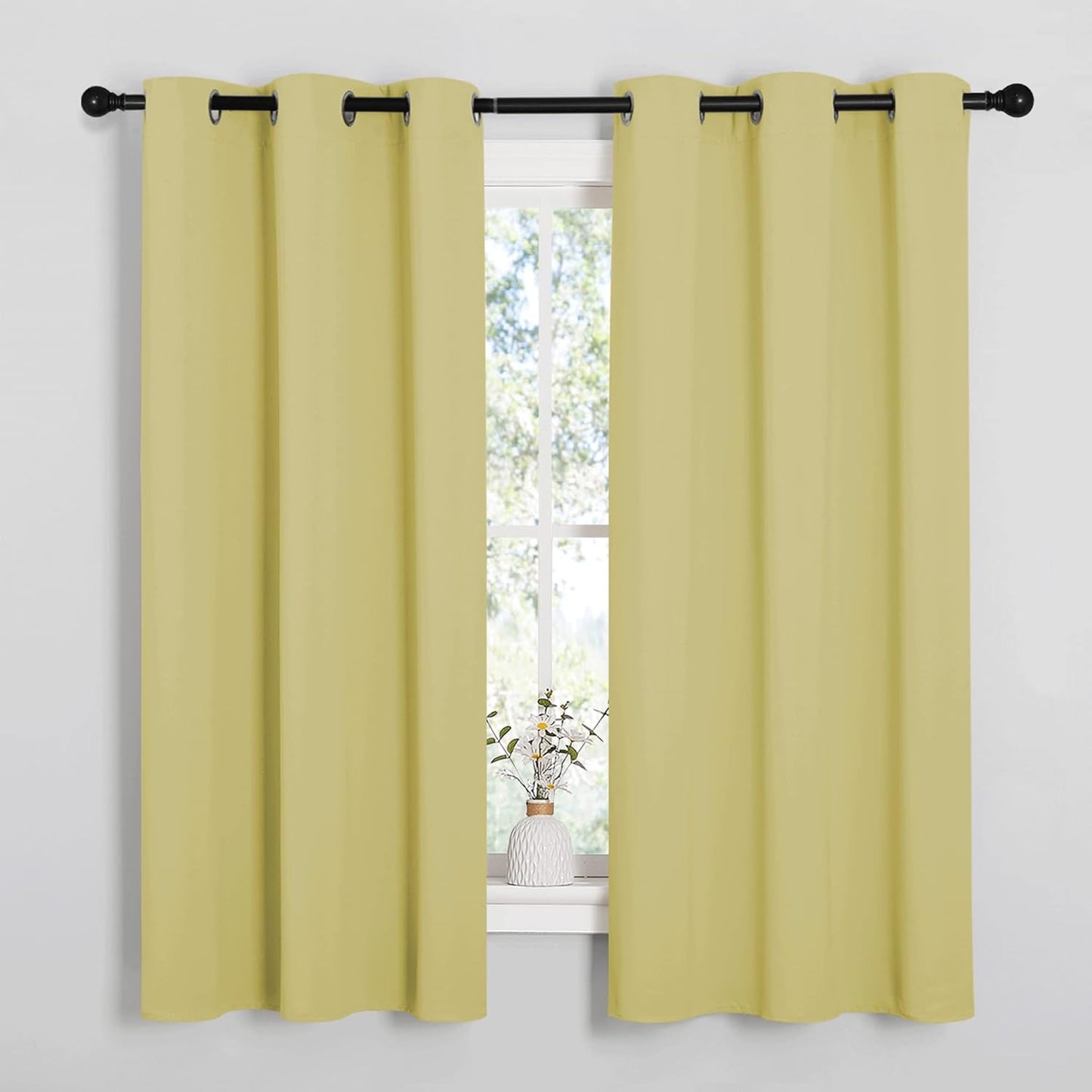 NICETOWN Room Darkening Curtains - Thermal Insulated Grommet Drapes for Kitchen | Set of 2, 42" x 48", Paler Yellow