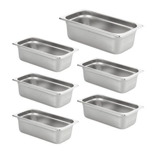 HECMAC 6 Pack Anti-Jam Hotel Pans, 1/3 Size 4 Inch Deep, Commercial Stainless Steel Chafing Steam Table Pan, Catering Storage Metal Food Pan, 23 Gauge