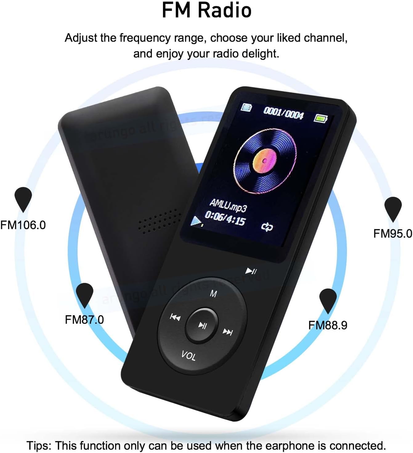 arungo MP3 64GB MP3 1.8 inch 128GB Player with Speaker Earphone Portable HiFi Lossless Sound Mini Music Player Voice