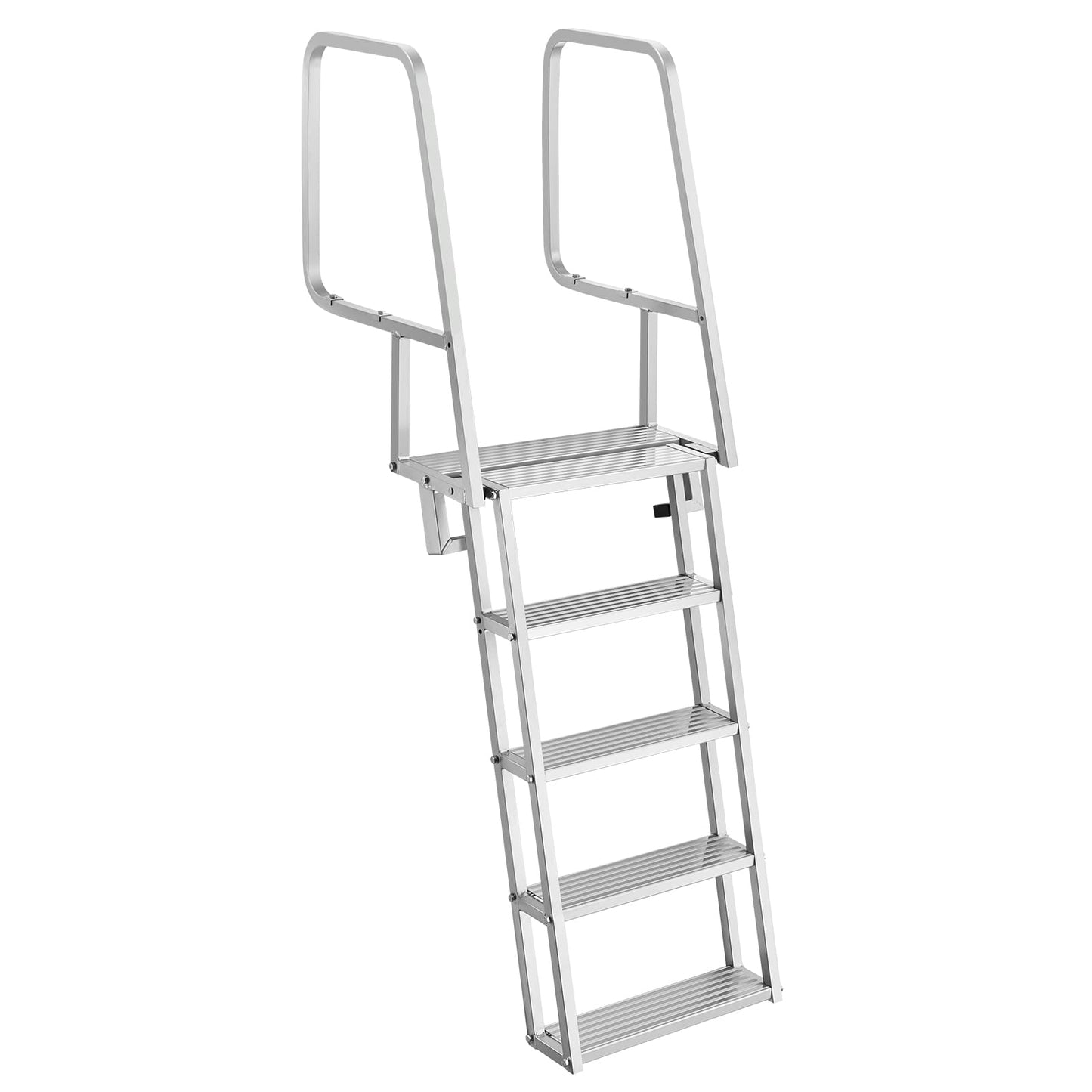 VEVOR Flip-Up Dock Ladder, 5-Step, Heavy-Duty Aluminum Alloy Pontoon Boat Swim Ladder, with Non-Slip Wide Steps, 350 lbs Weight Capacity, Pull Rope Assist, Comfort Use for Lake Pool Marine Boarding