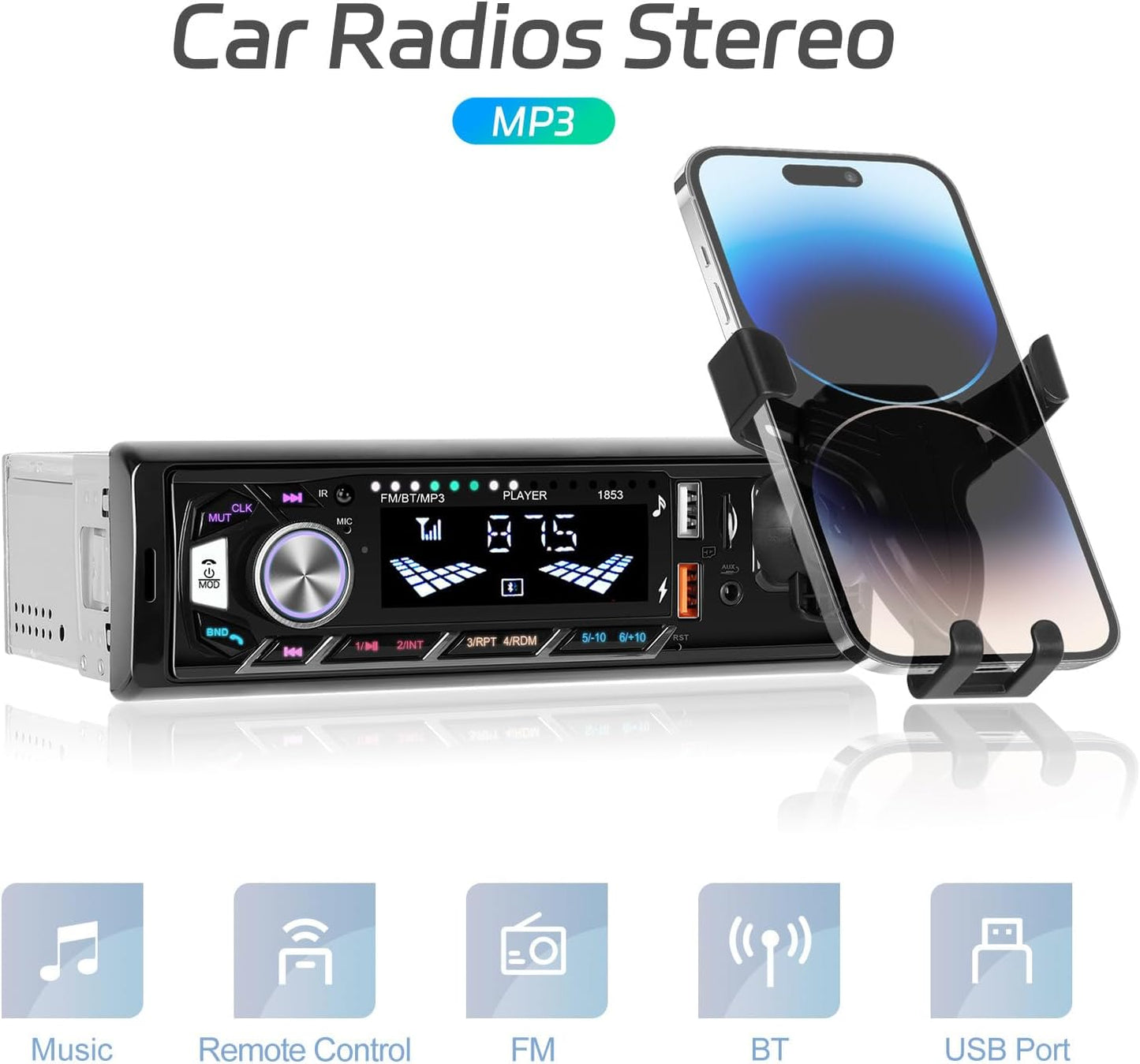 ePathChina MP3 Car Radio Stereo Receiver, Bluetooth Audio Single DIN Player, Support Handsfree, USB, TF, Aux-in, FM