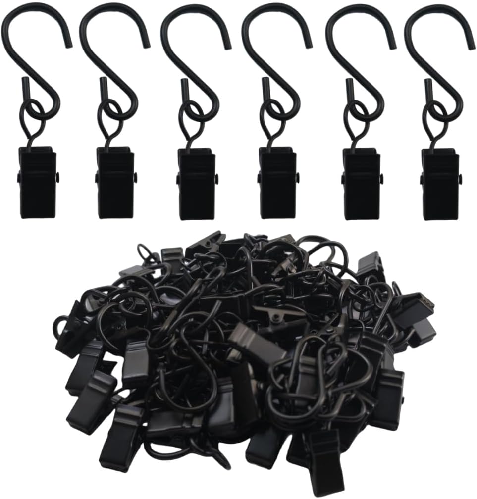 Skiennix Stainless Steel S Hooks | Versatile Curtain Clips for Hanging Lights & Decorations | 2.4 Inch, Black, 40 Pcs