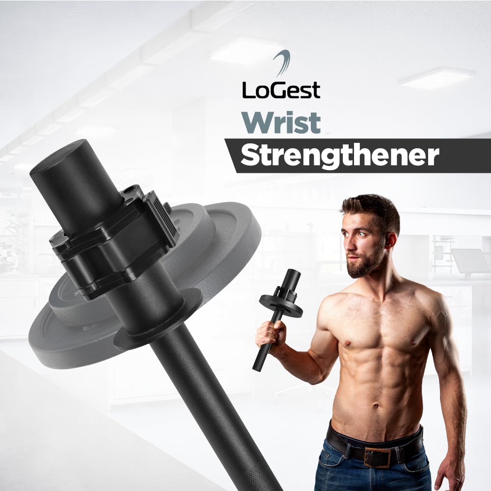LoGest Wrist Strengthener, Forearm Exerciser - Option of Standard Plate 1 Inch or Olympic Plate 2 Inch With a Collar Hand Developer Arm Grip Workout Strength Trainer for Starter and Pro - Workout Equipment Home Gym Forearm Strengthener (Black - 2 Inch Oly