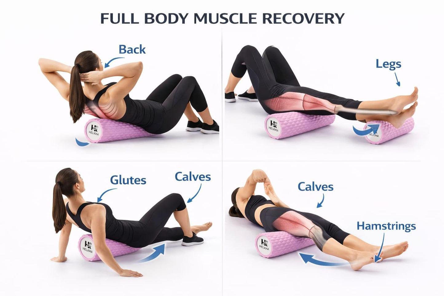 HELKHA Pink Foam Roller-Medium Soft Density Muscle for Muscle Recovery, Yoga, Pilates & Physical Therapy